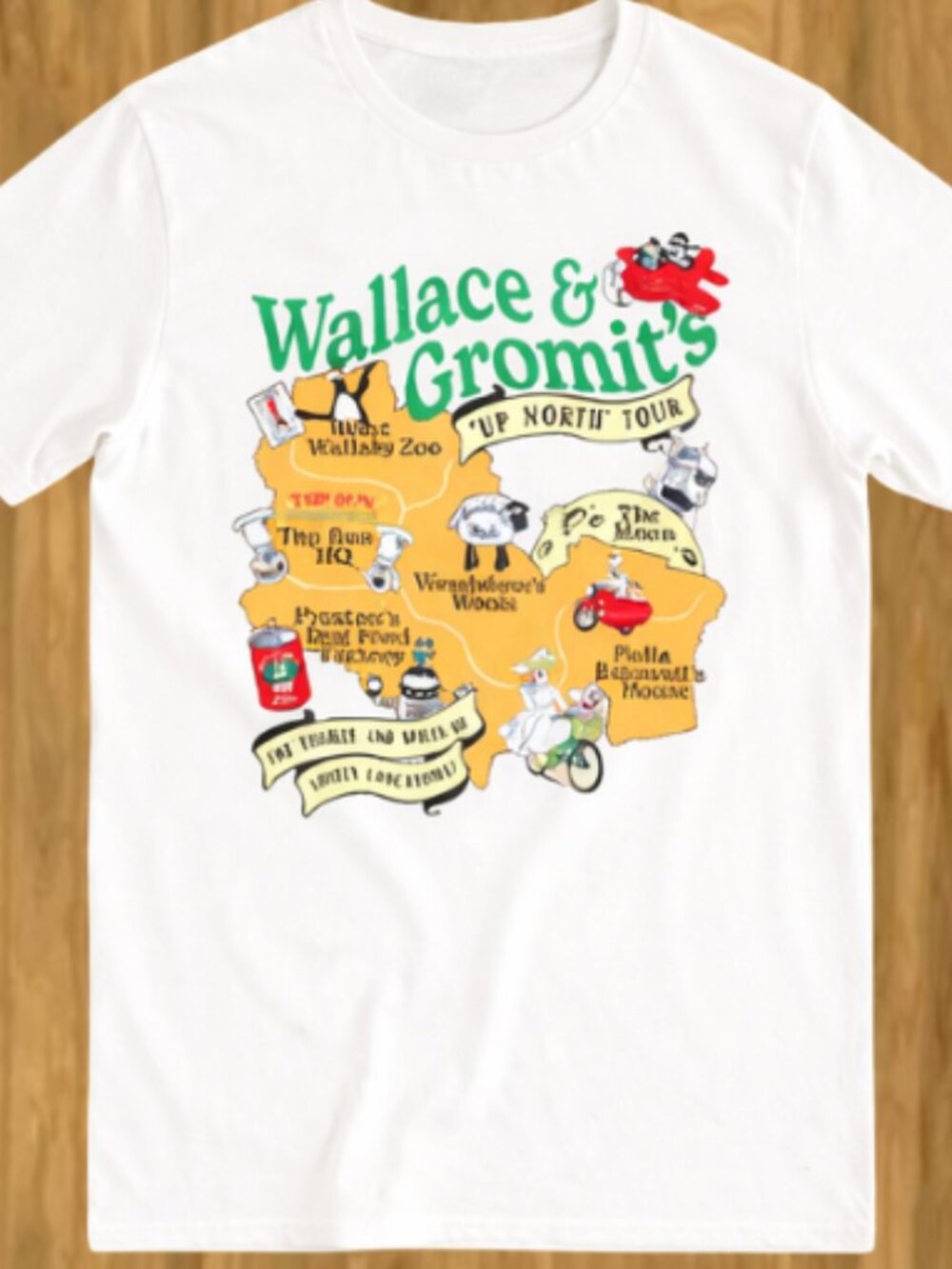 Wallace & Gromit Up North Map Tour Natural T-Shirt